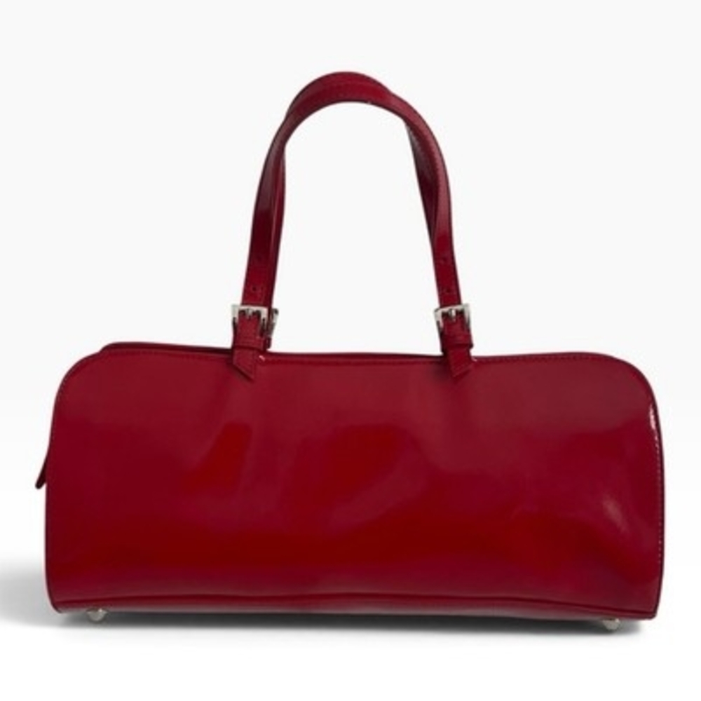 Via Spiga Red Patent Leather Handbag 100% Leather Silver Hardware 13.25x4x6" VG - Picture 4 of 7